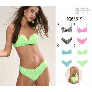 Costume da bagno floreale da donna due pezzi, bikini estivo da spiaggia con top a fascia e slip a vita alta con laccetti laterali, all'ingrosso 66619 - Product Image 1