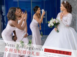 Vestido de Novia Elegante Africano 2026 para Mujer, Color Blanco Puro, con Encaje y Cola - Product Image 4