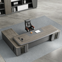 Bureau de direction en forme de L, table moderne pour patron avec espace pour ordinateur, double tiroirs, armoire latérale réversible