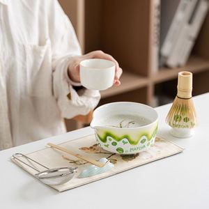Ceramic Porcelain Eco-Friendly Green <b>Tea</b> Cheese Matcha Bowl <b>Set</b> with European Matcha Stirrer Stand and Strainer Cute <b>Tea</b> <b>Set</b> - Product Image 3