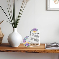 Plaque en acrylique transparente personnalisée en forme de cœur avec message floral, souvenir de la fête des mères, de mariage, de remise de diplôme, cadeau souvenir