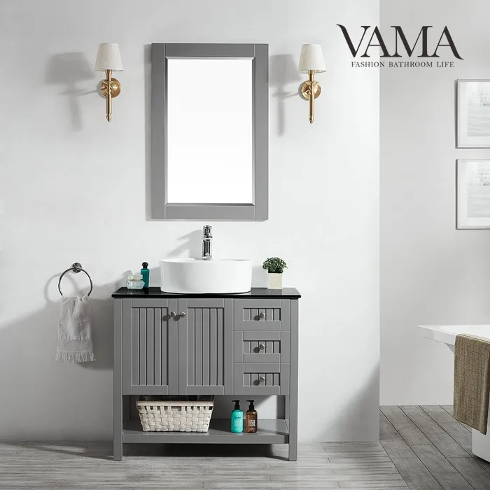 VAMA — meuble de salle de bain, produit de 36 pouces, bien-être, style américain, couleur grise, armoire, évier simple, hôtel, éléments de salle de bains, 756036