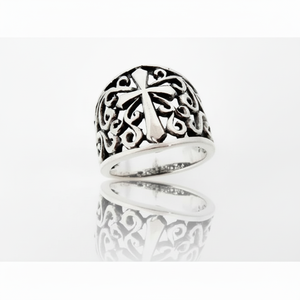 Bague croisée à bande épaisse avec filigrane ouvert - Product Image 1