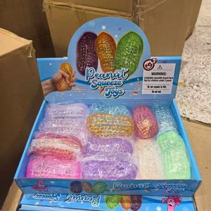 12 pièces/boîte Jouets anti-stress Squishy en forme d'arachide à paillettes, en maltose à remontée lente, jouet à presser pour soulager le stress - Product Image 1