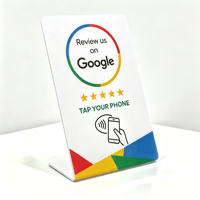 Support NFC PVC TapFive sans contact pour hôtels, avis Google, réseaux sociaux, menu, présentoir de table
