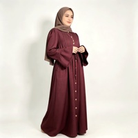 Robe Abaya Bourgogne pour Femme, Boutonnée sur le Devant, Plissée, Tenue Modeste, Vêtement Musulman Islamique, Longueur au Sol, Couverture Complète