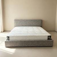 Cadre de lit rembourré en tissu gris moderne, lit plateforme à profil bas pour chambre à coucher, meubles de maison