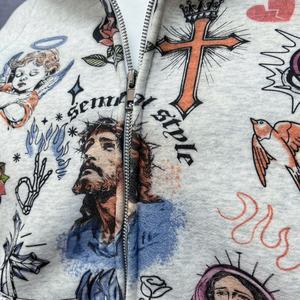 Streetwear Cotton Drop Shoulder Sudaderas Designer Print Oversized Zipper <b>Hoodie</b> Custom Tech Fleece <b>Graphic</b> <b>Zip</b> <b>Up</b> <b>Hoodie</b> Men - Product Image 4