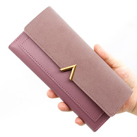Dompet panjang wanita, dompet koin warna Solid, bentuk V, gesper, tempat kartu, dompet uang, 2025
