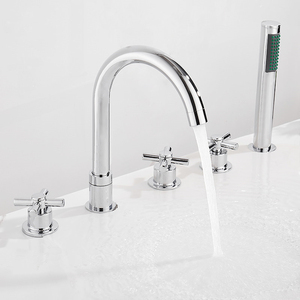 <span class=keywords><strong>Robinet</strong></span> de baignoire moderne en laiton à 5 trous pour montage sur pont, avec douchette à main, mitigeur 3 poignées à débit élevé, cartouche céramique, pour salle de bain - Product Image 6