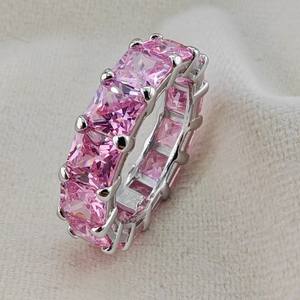 Модное парное теннисное кольцо 925 серебряное Ювелирное кольцо красивый розовый циркон модное кольцо - Product Image 2