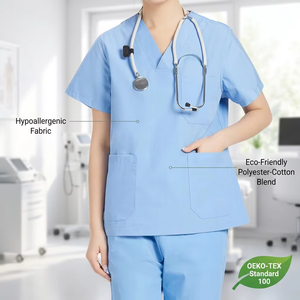 Factory Anti-Static Surgical <b>Scrub</b> Suits V Neck Short Sleeve Polyester Cotton Hospital <b>Scrubs</b> <b>Uniforms</b> - Product Image 1