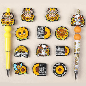 New Style Sonnenblumen Thema Silikon Blume Highland Kuh Form Silikon Focal Perlen Charms für Pen Topper - Product Image 1