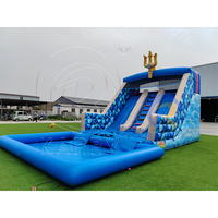Toboggan aquatique gonflable géant Ocean Trident à double piste, texture ondulée, toboggan aquatique géant pour piscine, pour adultes et enfants, location commerciale