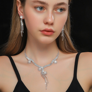 Conjunto de Collar y Pendientes de Perlas de Imitación y Circonitas para Fiesta Nupcial, Chapado en Plata, Aleación de Zinc, Accesorios de Moda al por Mayor - Product Image 1