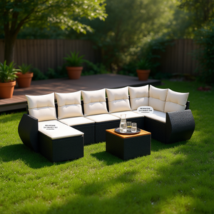Black Garden <b>Sofa</b> Set <b>Rattan</b> Outdoor Furniture 6 Seater Weather Resistant Contemporary Design - Product Image 2