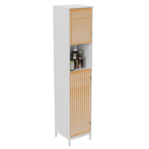 Nouvelle armoire de rangement pour salle de bain à double porte, style moderne et minimaliste, armoire de rangement pour balcon en bambou et bois, meuble d'appoint pour télévision - Product Image 5