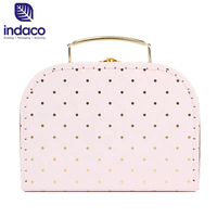 Gold Dot Papier-Geschenkkoffer Recycelte Rosa Starre Papierboxen Karton-Koffer mit Griff