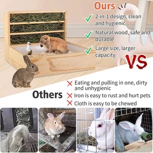 Mangeoire transfrontalière en bois massif pour hamsters et lapins, support d'alimentation pour cochons d'Inde et lapins, panier à foin, fournitures pour petits animaux - Product Image 4