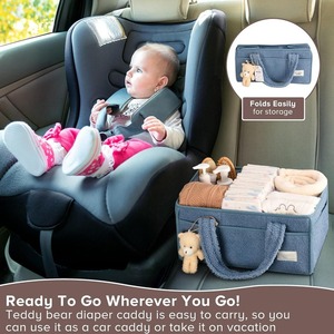 Organisateur de couches pour bébé, panier de rangement pour couches et lingettes, <span class=keywords><strong>sac</strong></span> de rangement portable pour couches avec décorations d'ours - Product Image 5