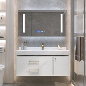 <span class=keywords><strong>Meuble</strong></span>-lavabo de salle de bain de luxe Balom, sur mesure, moderne, mural, avec rangement durable, miroir LED et lavabo en pierre élégant - Product Image 6