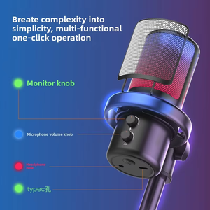 고품질 RGB 스튜디오 녹음용 USB 콘덴서 마이크 인터뷰 방송 팟캐스트 게임 라이브 스트리밍 데스크탑 마이크 - Product Image 5