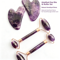 Rouleau de massage facial et ensemble Gua Sha en améthyste naturelle, outil de beauté en cristal pour les soins de la peau et la relaxation