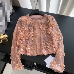 Giacca Corta e Sottile da Donna di Lusso Leggero con Perline e Ricami Floreali, <span class=keywords><strong>Top</strong></span> di Alta Gamma per Donna - Product Image 2
