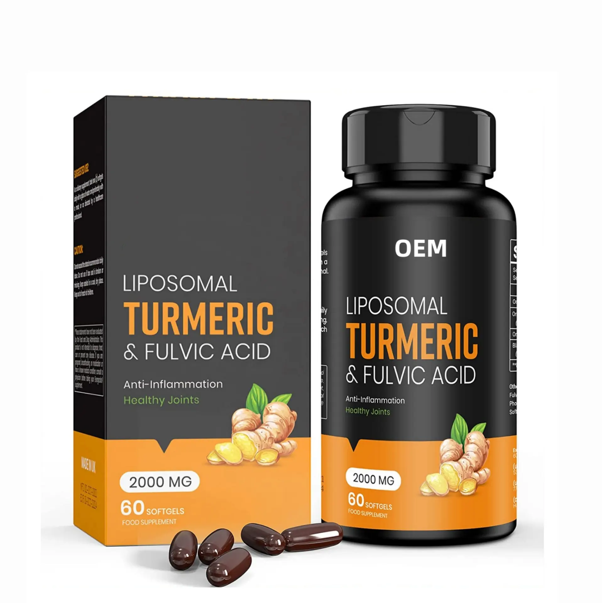 OEM Turmeric Curcumin Softgels with Milk Thistle Seed & Black Pepper Ginger Root Joint Immune Healthy Liver Support