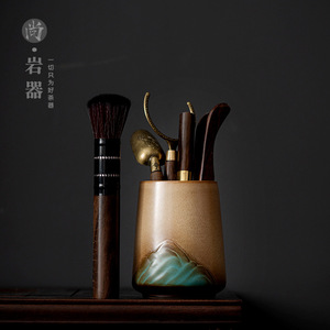 Juego de Utensilios para Té de Seis Piezas, Madera de Ébano, Herramientas de Té Kung Fu, Completo con Cuchara, Pinzas, Cuchillo, Cepillo, Forma Cilíndrica, Origen Dehua - Product Image 4