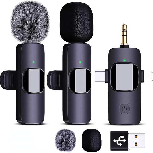 K15 3 in 1 Wireless Lavalier Microphone Noise Reduction Radio Clips Lapel Microphone Outdoor Living Video Tiktok Mini Microphone
