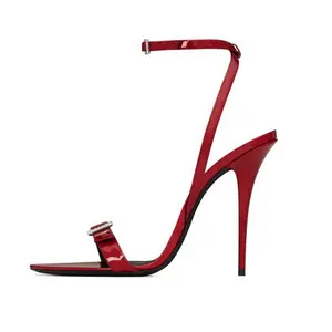 Red Fancy High Heel Dress Shoes 12Cm Ankle Wrap Rhinestone Plus Size Sandals Women's Designer Heels For Ladies