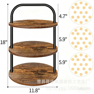 Soporte de madera para cupcakes de tres niveles, combinación de madera y hierro, expositor de postres para torres de pasteles, uso en fiestas - Product Image 3