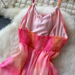 Vestido Halter Coqueta Francés para Mujer, Vestido Floral 3D con Estampado de Acuarela y Cintura Ajustable para Vacaciones en la Playa - Product Image 4