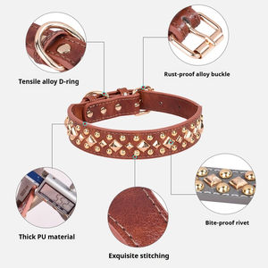 Collier de chien en cuir PU de luxe personnalisé ensemble de rivets anti-morsure dominateurs avec accessoires de cou en diamant collier de chien réglable - Product Image 4