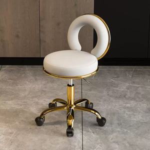 Modern Adjustable Barber Chair Swivel Salon <b>Stool</b> PU Leather Rolling <b>Seat</b> Metal Base for Beauty Studio - Product Image 4