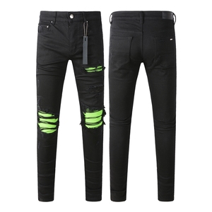 AMIRY Jeans slim stretch pour hommes, vente en gros de patchs rouges déchirés et délavés, style de rue pour l'hiver, l'automne et l'été - Product Image 5