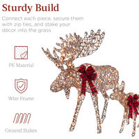 Ensemble de décoration de Noël extérieur imperméable en forme de famille de 2 yacks de 1,5 m avec 370 lumières LED, attaches zippées et rotin