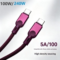 Kabel Data Anyaman Pengisian Cepat PD 60W/100W 5A Pengisian Super Cepat Kompatibel dengan Perangkat Cherry Red