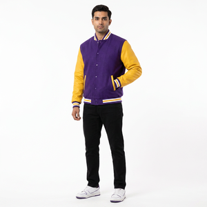 Street Wear Customizable Men's Winter Varsity <b>Jacket</b> <b>with</b> Stand Collar and Front Logo Patches <b>Fleece</b> <b>Lining</b> - Product Image 1