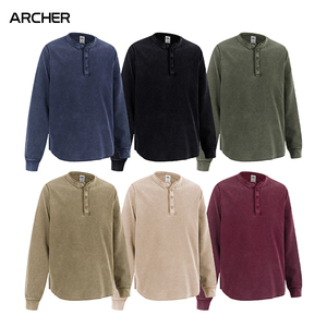 Camiseta Henley de Manga Larga con Botones y Logotipo Personalizado, Estilo Waffle Lavado, Informal, de Algodón Térmico para Hombre - Product Image 2