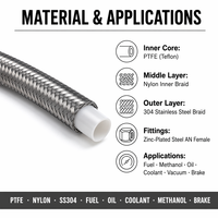 Tuyau de retour d'huile turbo haute pression AN3 AN6 en acier inoxydable tressé flexible en PTFE, assemblage certifié ISO 9001