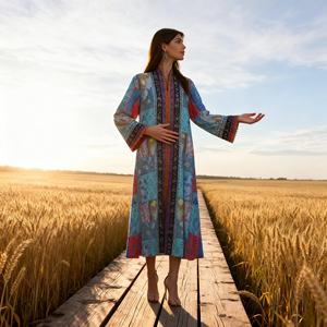 Robe longue élégante en polyester avec strass thermocollants de luxe pour femmes musulmanes, idéale pour les occasions spéciales - Product Image 4