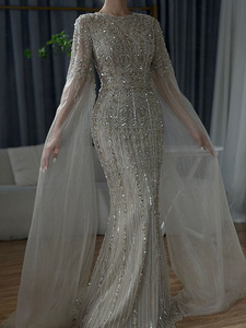 ชุดราตรีทรงเมอร์เมด คอทรงกลม แขนระบาย แต่งเลื่อมเพชร สไตล์หวานละมุน ดูหรูหรา สง่างาม เหมาะสำหรับงานเลี้ยง - Product Image 1