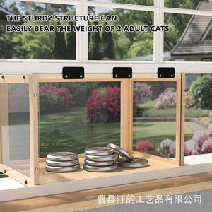 Terraza para gatos con ventana y marco de madera para tomar el sol, caja de ventana transparente de acrílico para gatos, hábitat para mascotas en la azotea. - Product Image 3