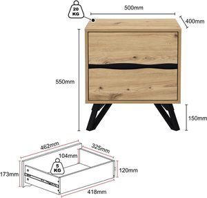 Ensemble de 2 tables de chevet, tables de nuit industrielles modernes avec 2 tiroirs, armoire de rangement en chêne naturel avec pieds en métal noir - Product Image 2