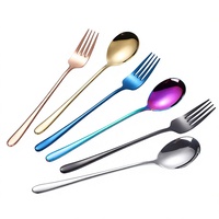 Ensemble de cuillères et fourchettes à long manche en acier inoxydable 304, plaqué or et titane, finition miroir, style coréen moderne et minimaliste