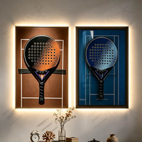 Set Bingkai Pajangan Raket, Bingkai Seni Dinding Padel, Kotak Bayangan Lengkung & Persegi Panjang, Dekorasi Dinding Minimalis, Tanpa Raket Tanpa Lampu