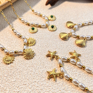 สร้อยคอจี้แฟชั่นฮาวายฤดูร้อน สร้อยคอเหล็กกล้าไร้สนิม 316L เครื่องประดับชุบทอง 14k 18k PVD รูปดาวทะเลสำหรับผู้หญิง - Product Image 2