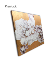 Peinture d'art en toile de fleur avec feuille d'or et décoration murale en diamant